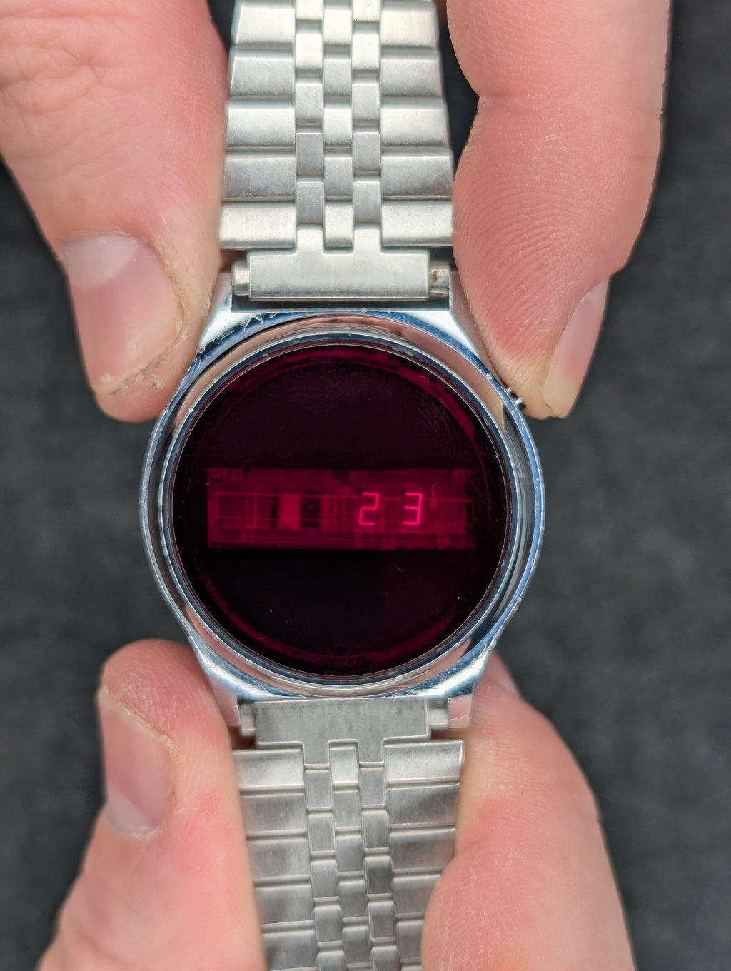 1980's Swiss Red Dial Electric Watch