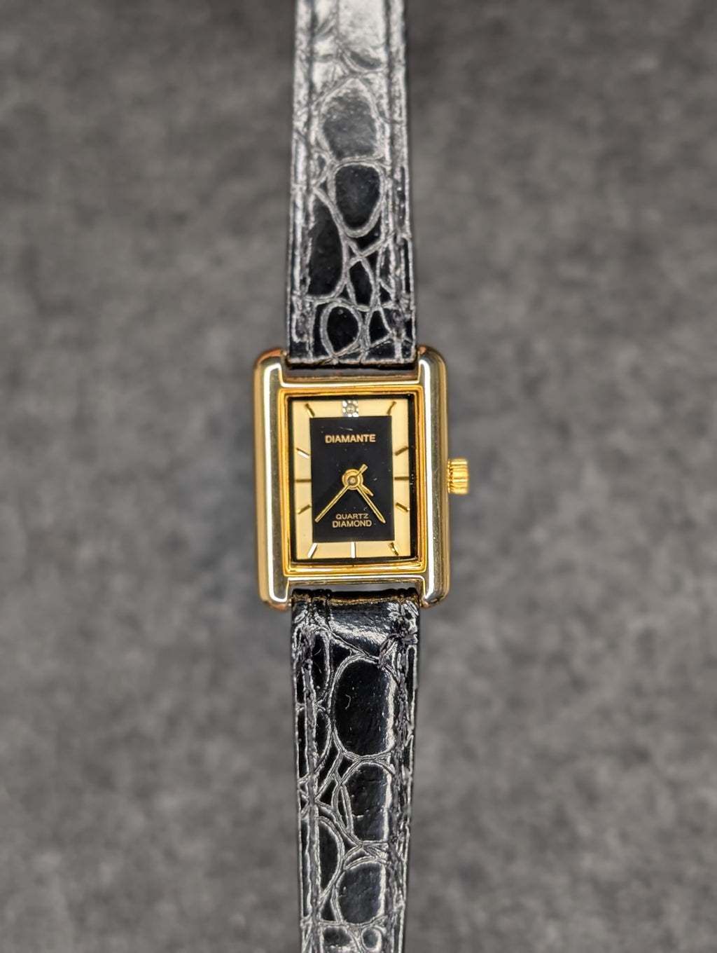 1990's Diamante Gold Tone Tank - Quartz