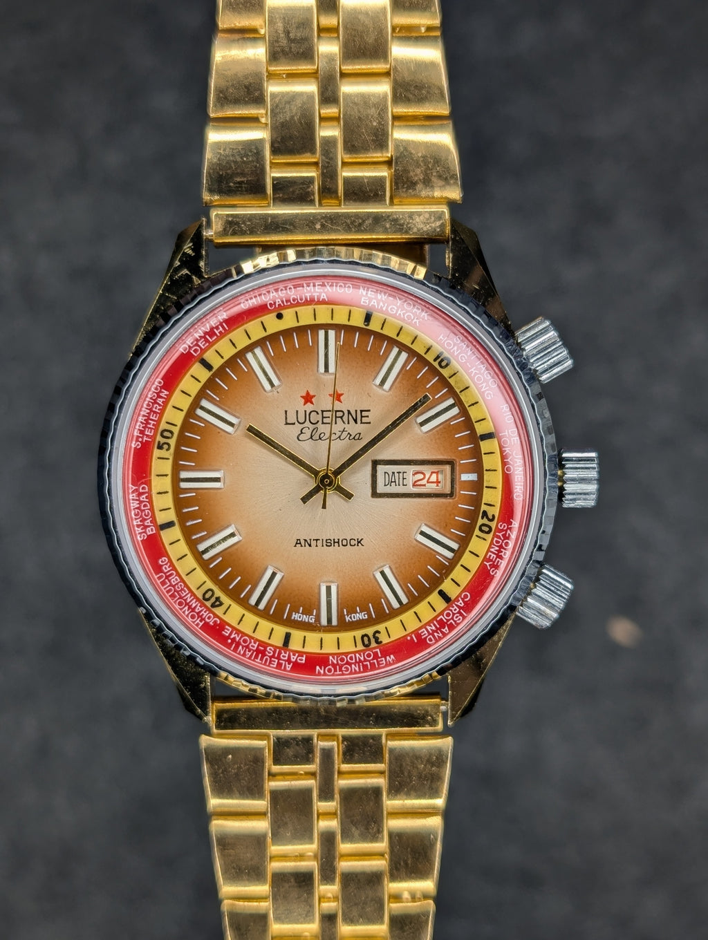 1970's Lucerne Electra World Time - Manual Wind