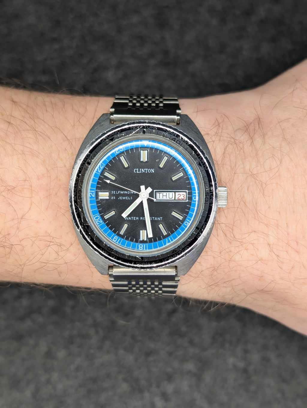 1970's Clinton World Timer Dive Watch