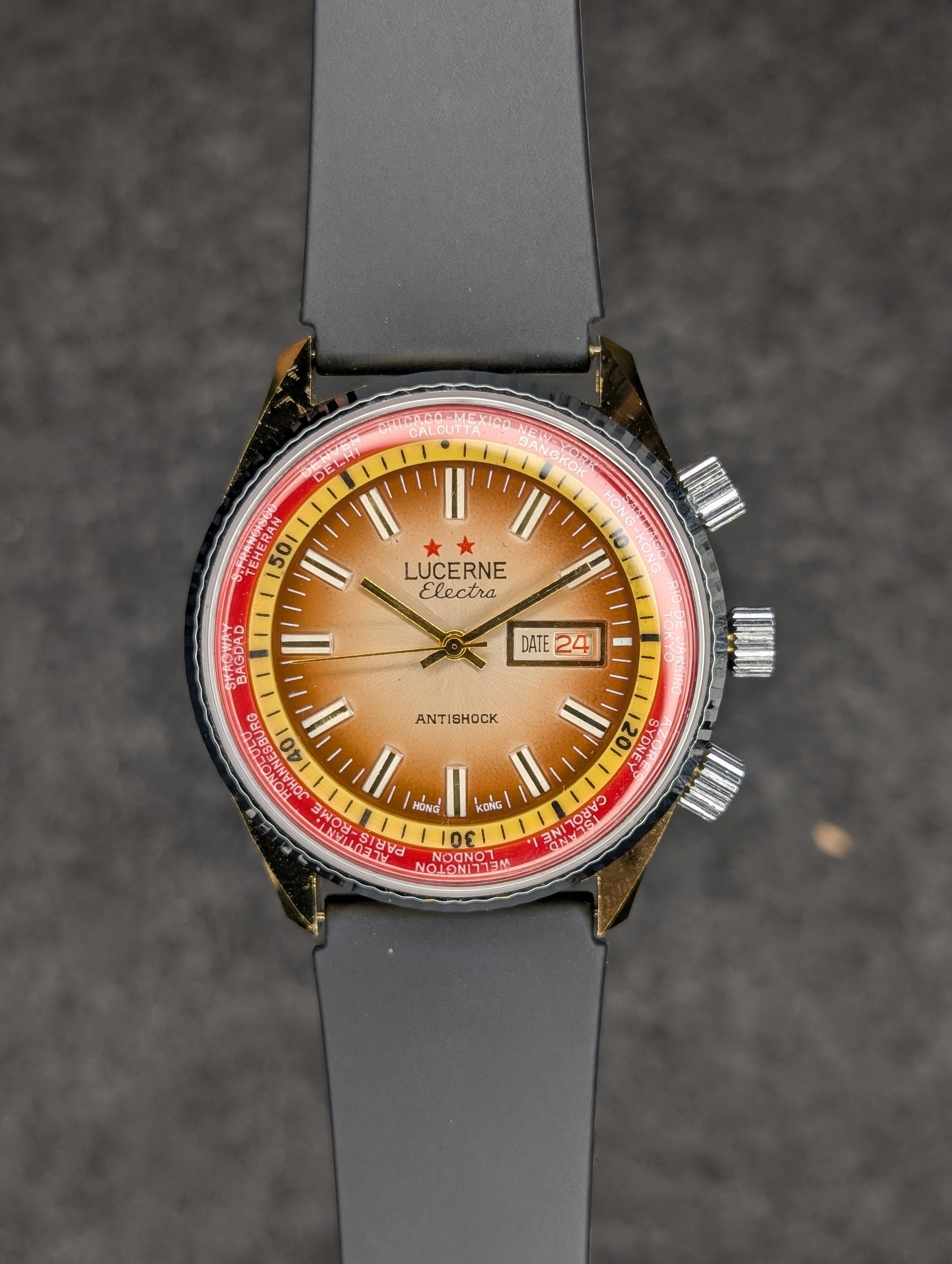 1970's Lucerne Electra World Time - Manual Wind