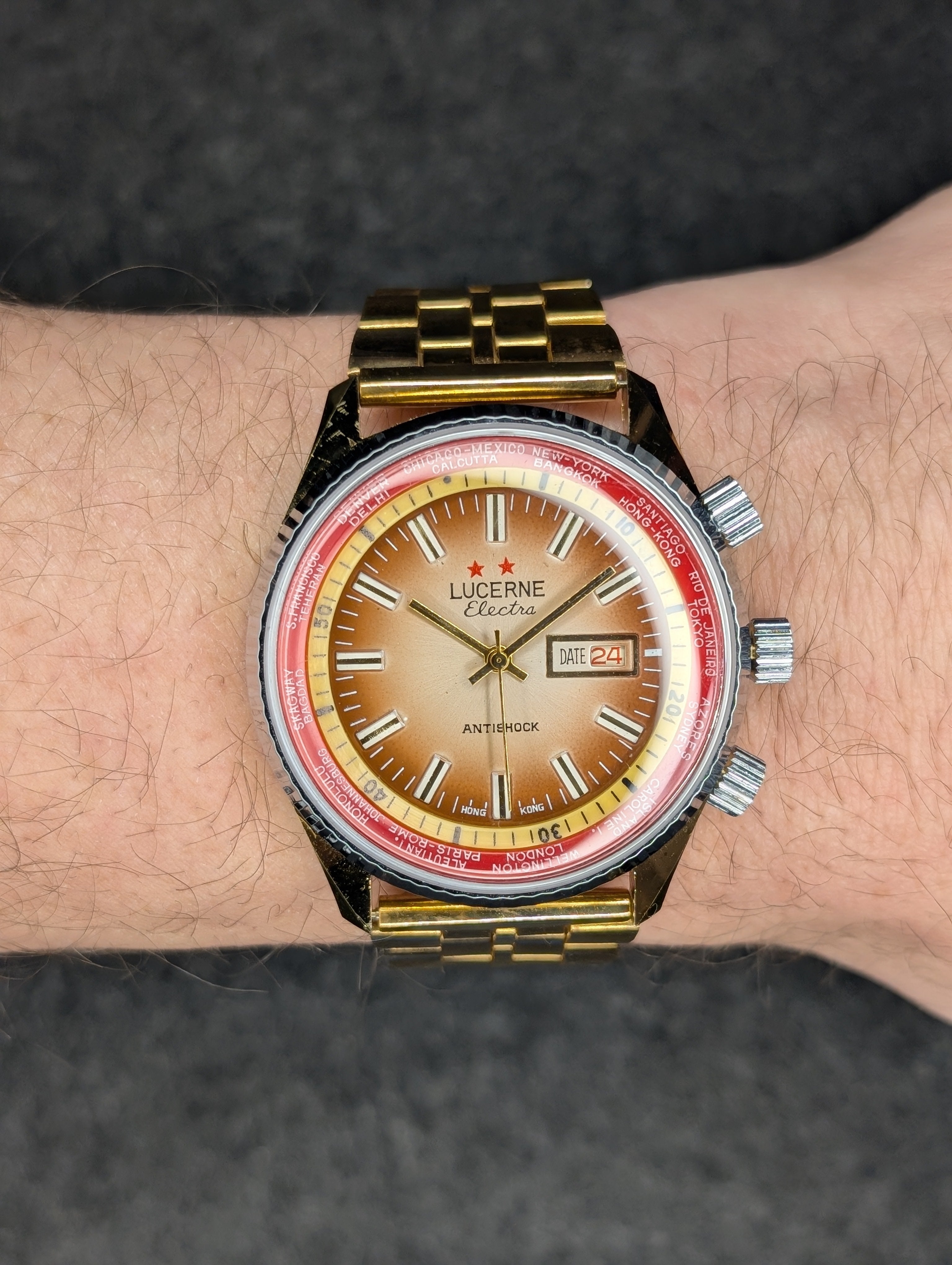 1970's Lucerne Electra World Time - Manual Wind