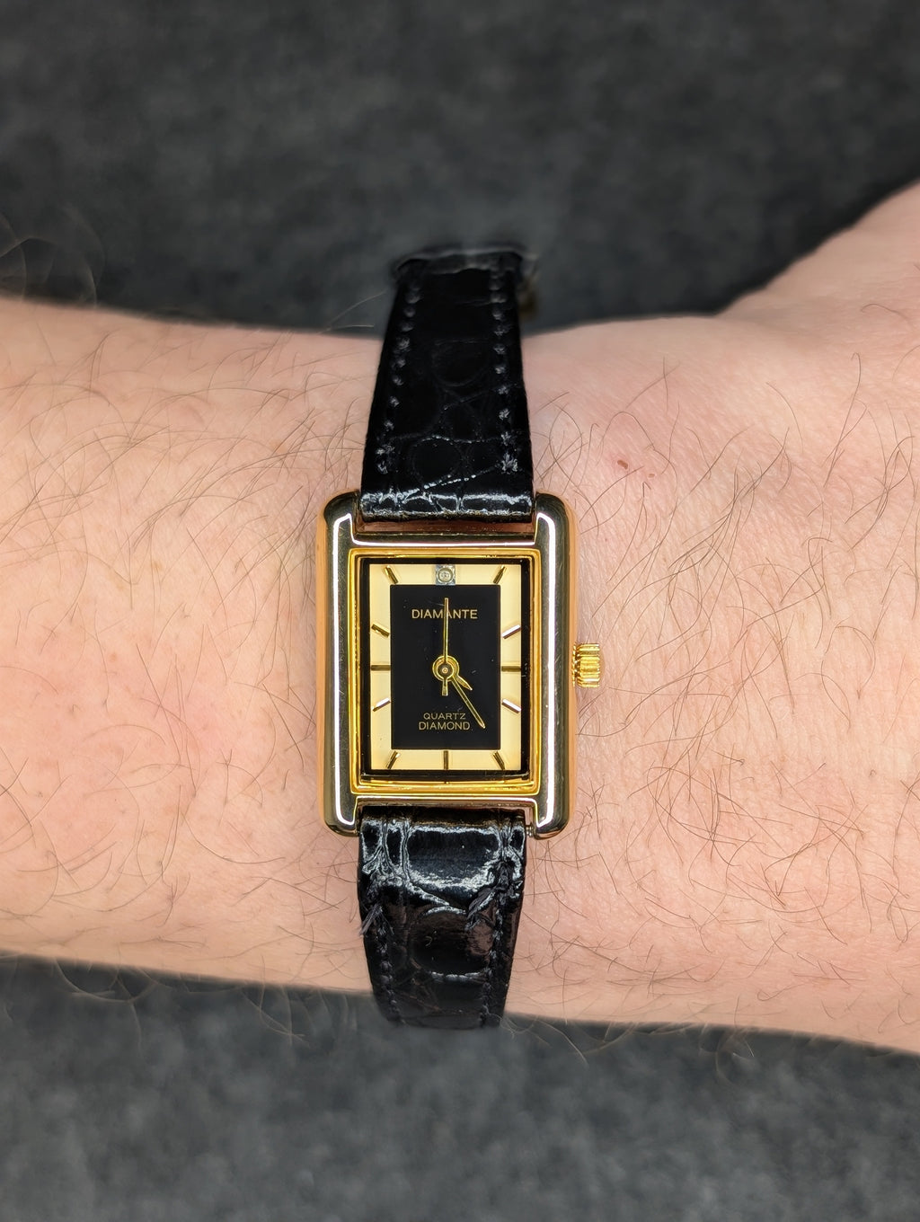 1990's Diamante Gold Tone Tank - Quartz