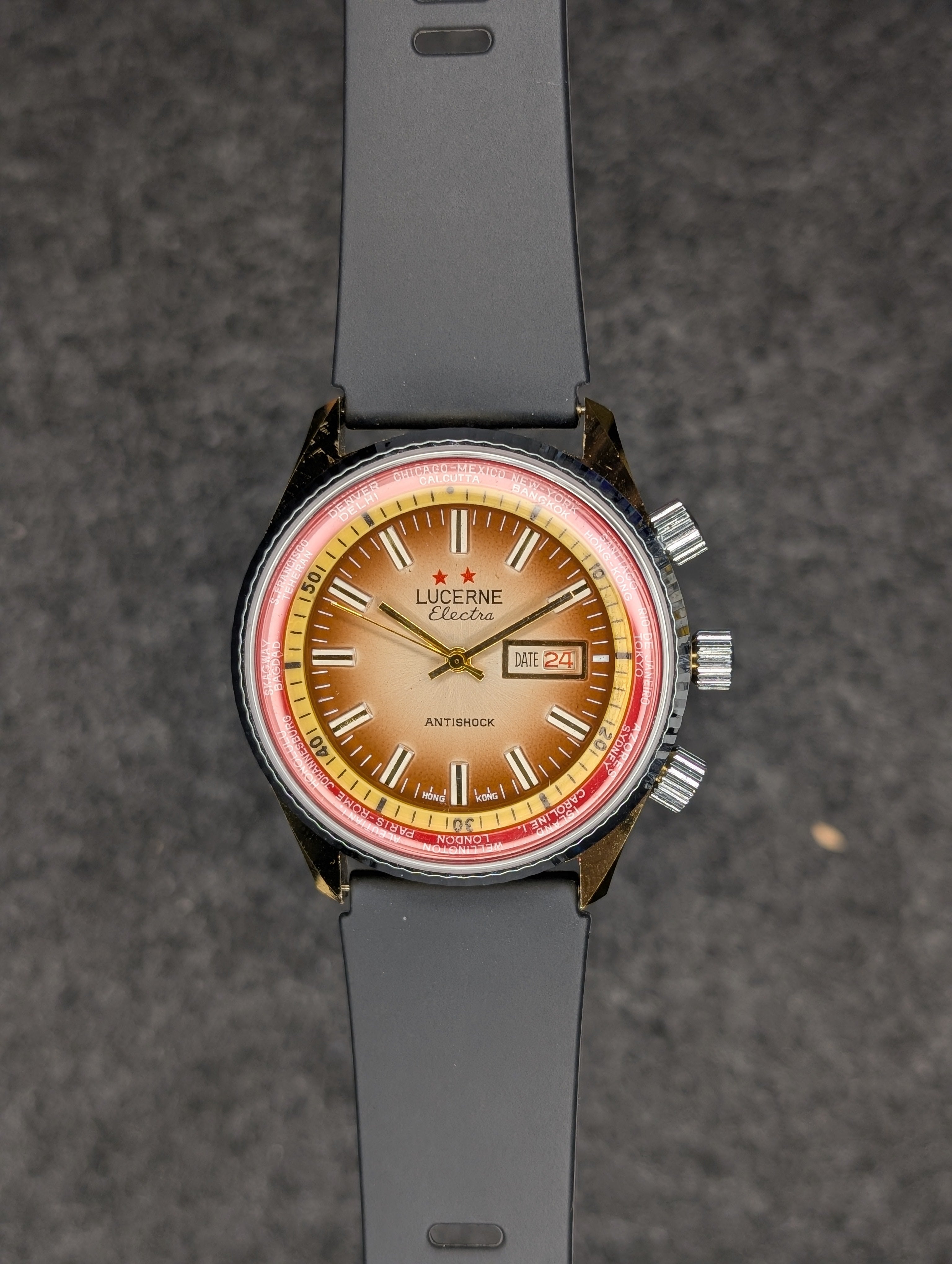 1970's Lucerne Electra World Time - Manual Wind