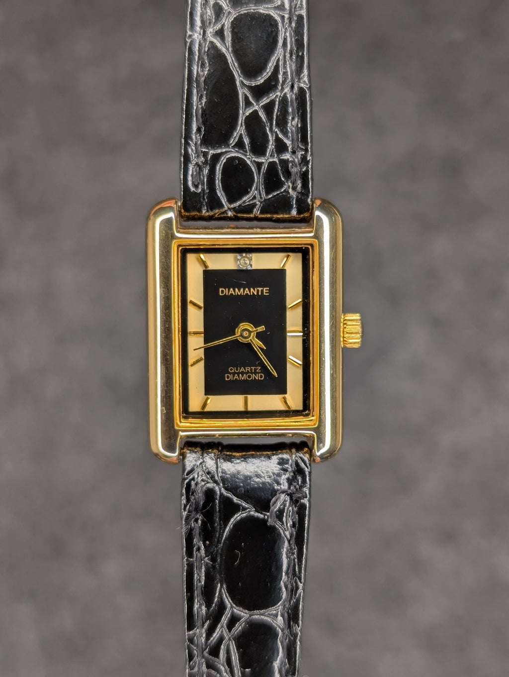 1990's Diamante Gold Tone Tank - Quartz