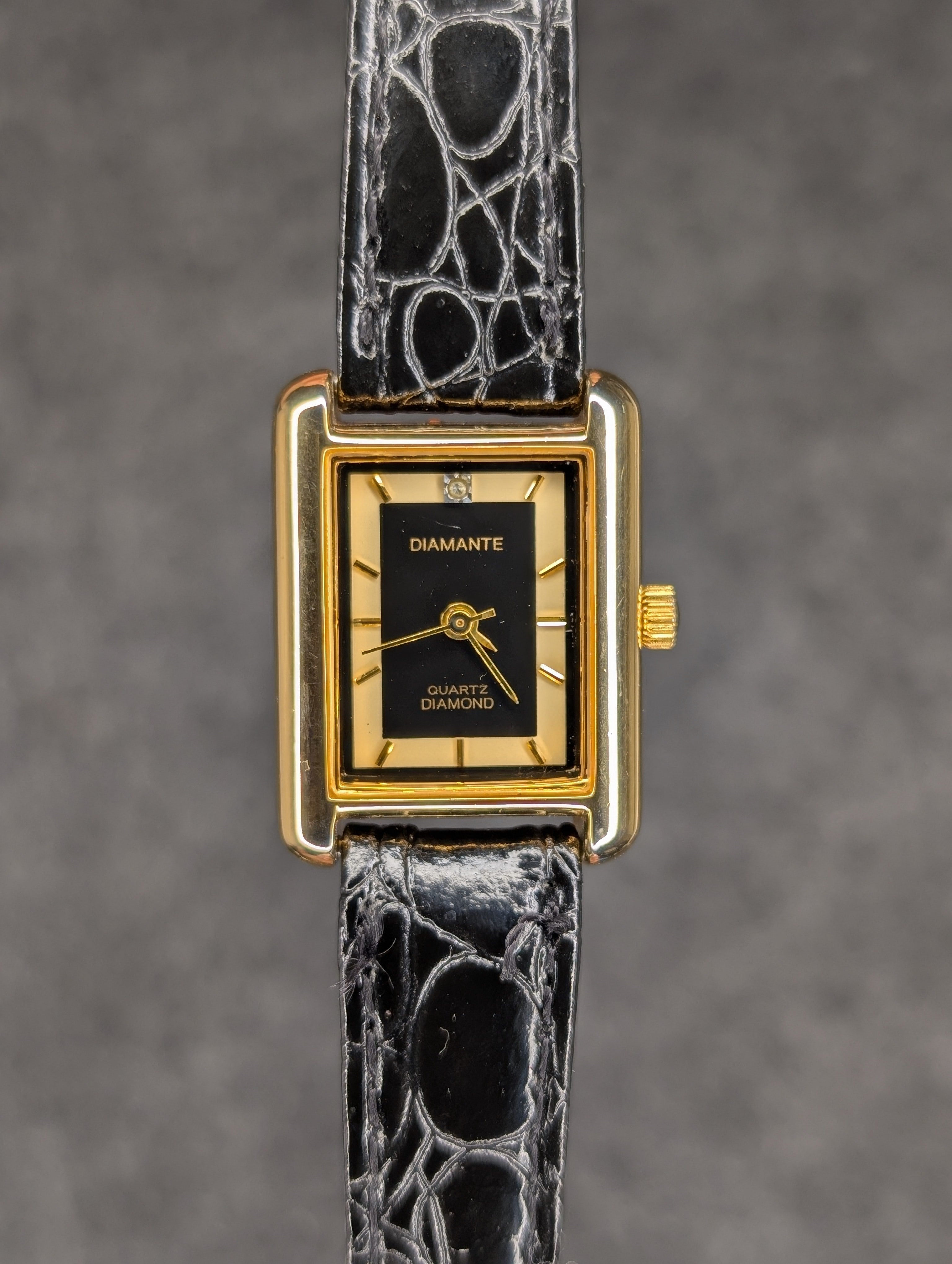 1990's Diamante Gold Tone Tank - Quartz