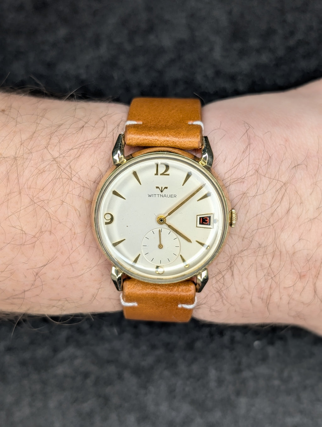 1950's Wittnauer Horned Lugs/Red Date - Manual Wind (Serviced)